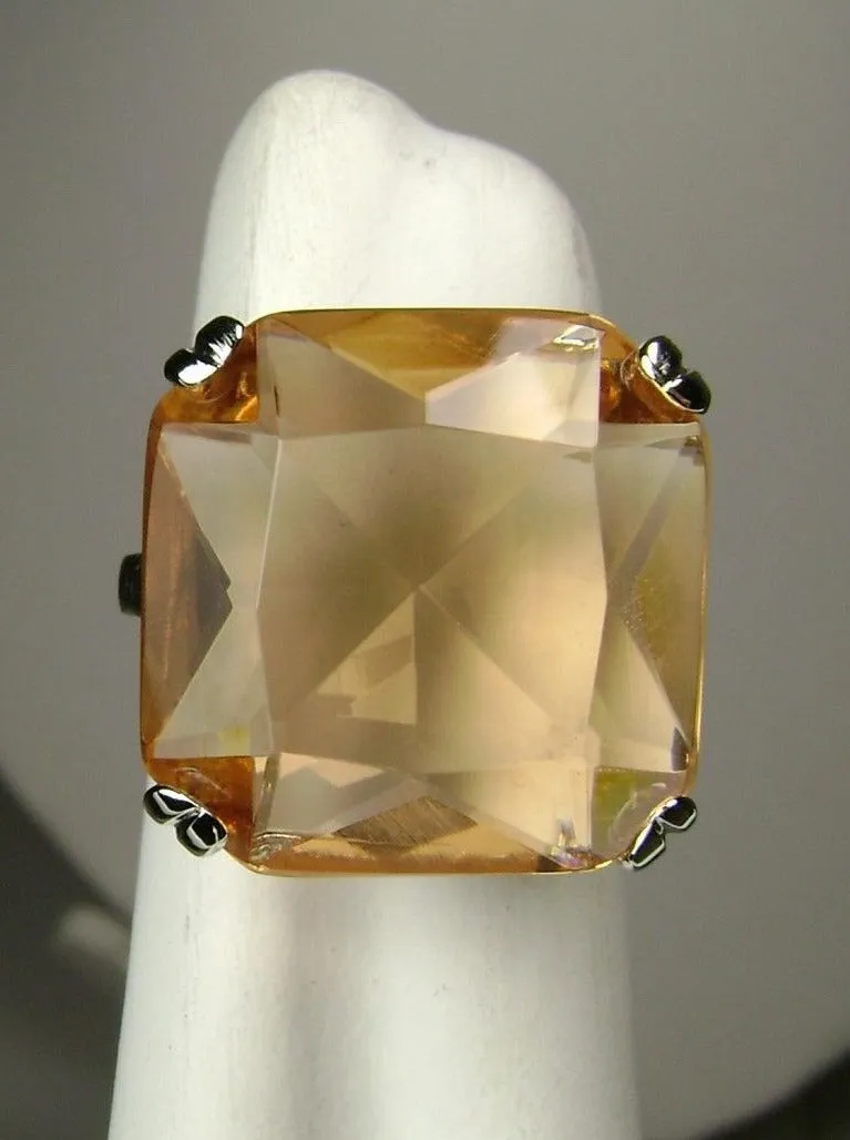 Peach Topaz Ring, 20ct Big Huge Square Gem, Vintage Jewelry Design#D1