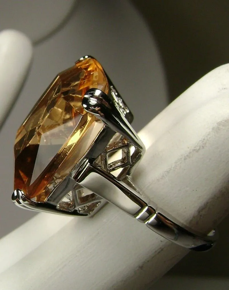 Peach Topaz Ring, 20ct Big Huge Square Gem, Vintage Jewelry Design#D1