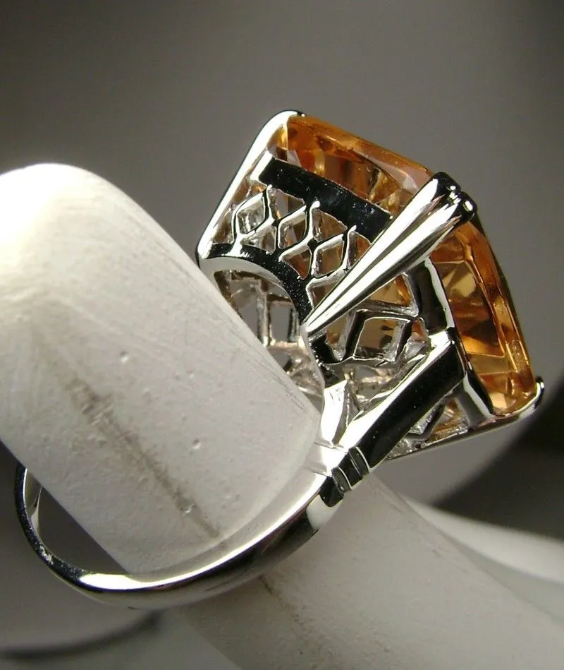 Peach Topaz Ring, 20ct Big Huge Square Gem, Vintage Jewelry Design#D1