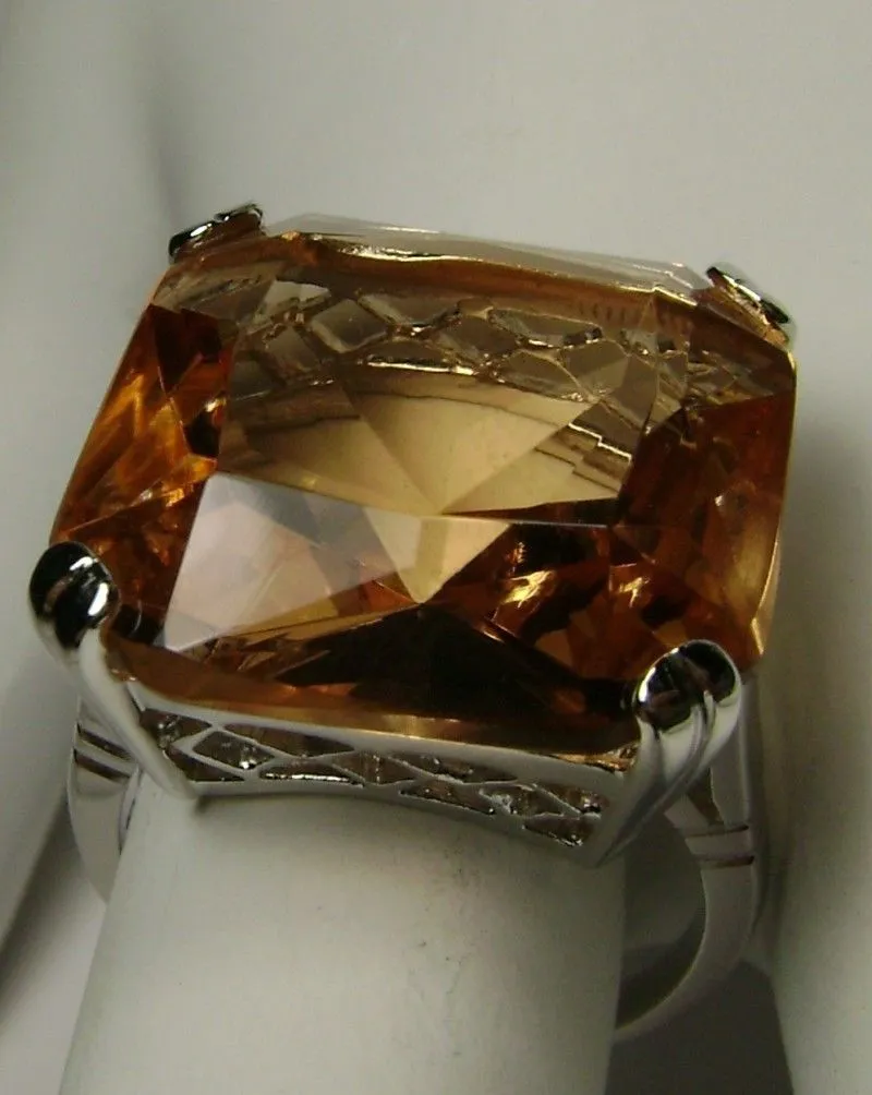Peach Topaz Ring, 20ct Big Huge Square Gem, Vintage Jewelry Design#D1