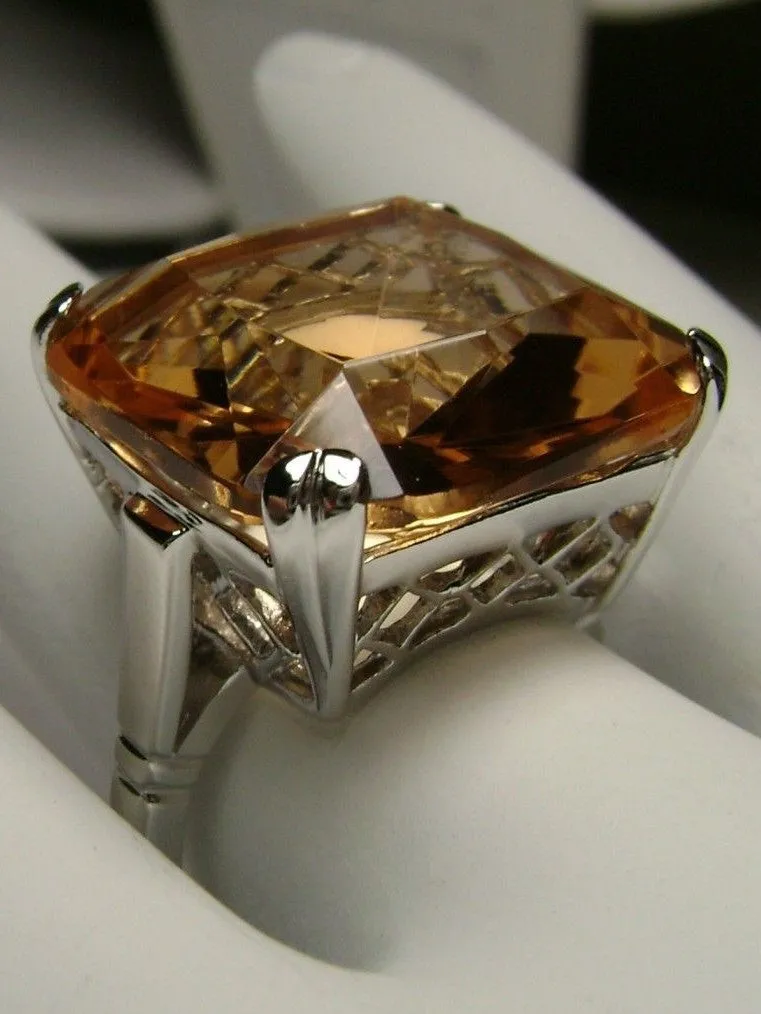 Peach Topaz Ring, 20ct Big Huge Square Gem, Vintage Jewelry Design#D1