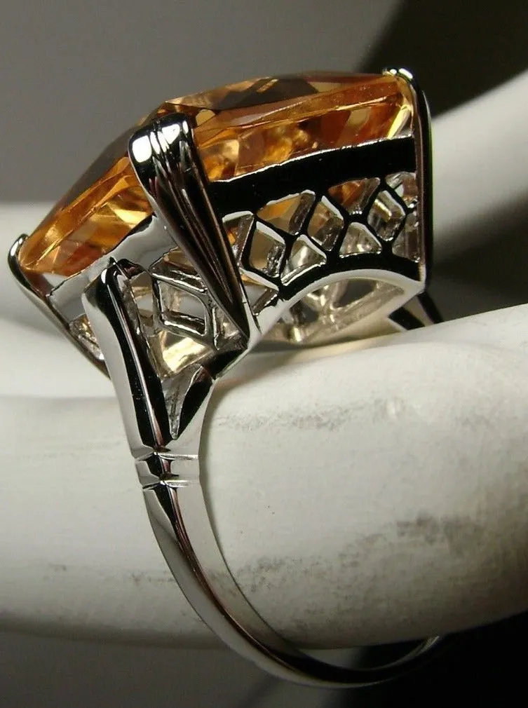 Peach Topaz Ring, 20ct Big Huge Square Gem, Vintage Jewelry Design#D1