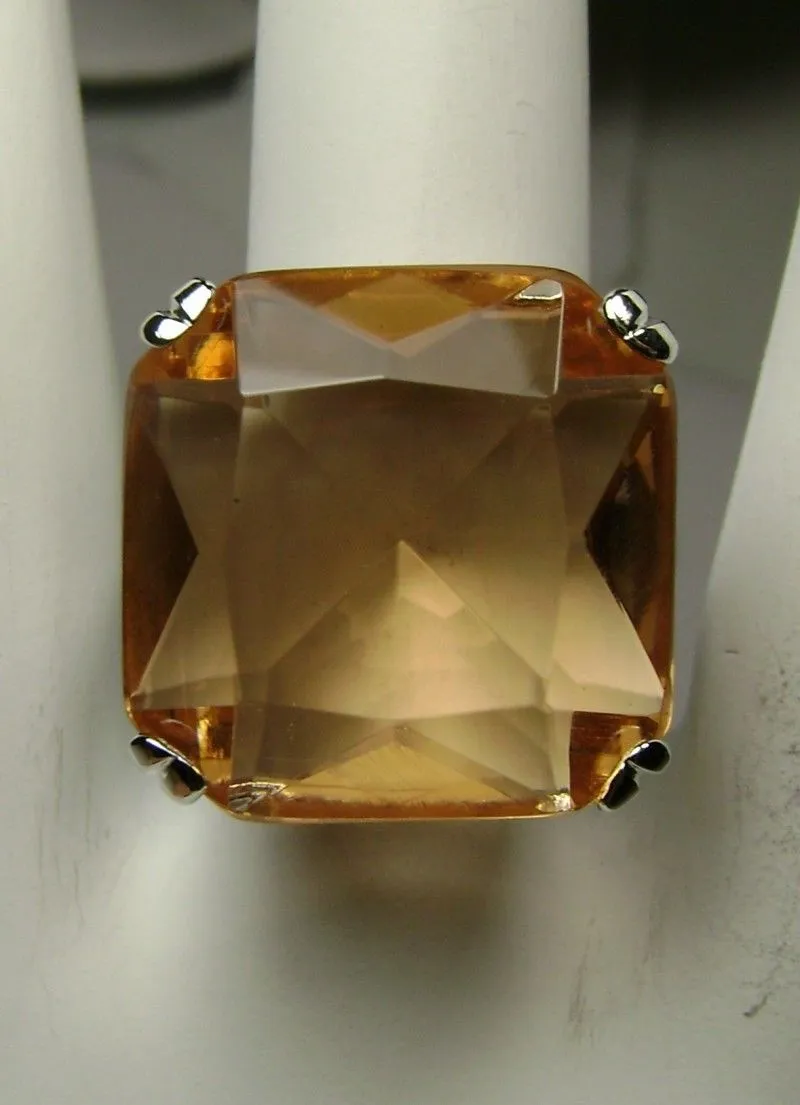 Peach Topaz Ring, 20ct Big Huge Square Gem, Vintage Jewelry Design#D1
