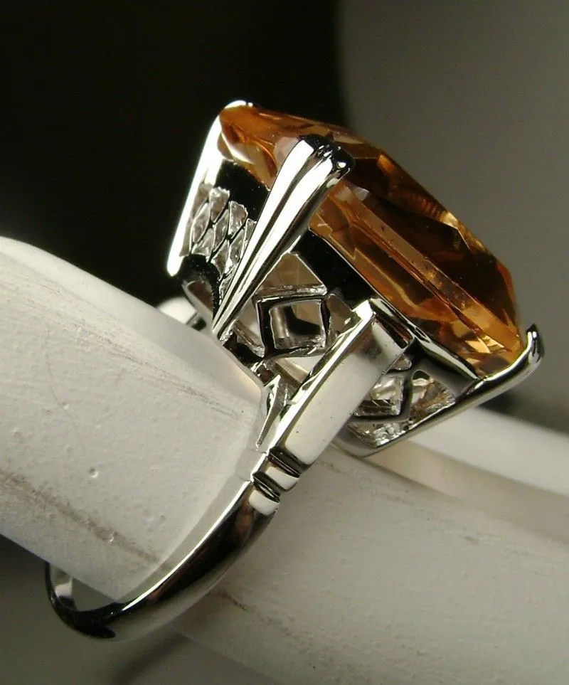 Peach Topaz Ring, 20ct Big Huge Square Gem, Vintage Jewelry Design#D1