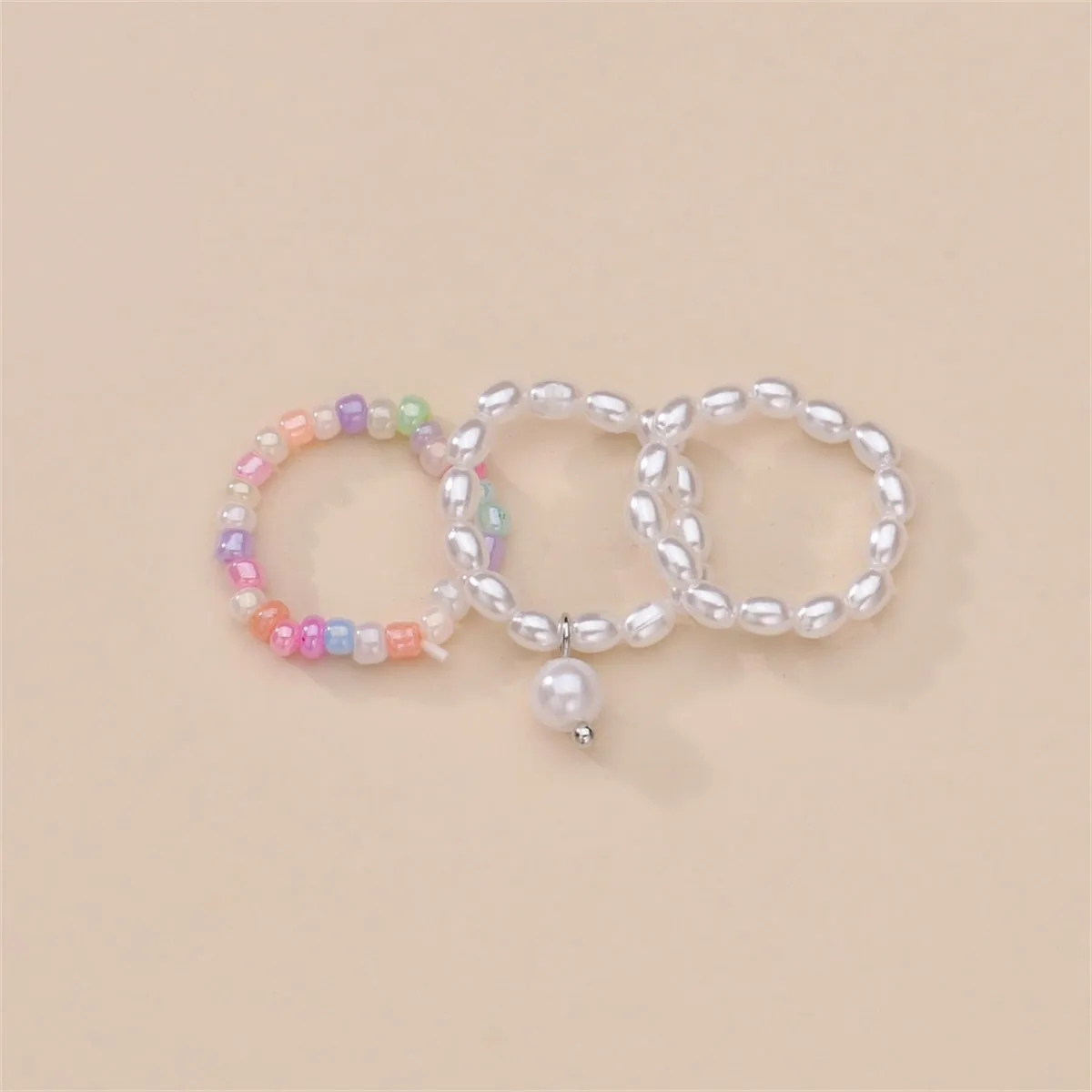 Pearl & Howlite Beaded Stretch Ring Set