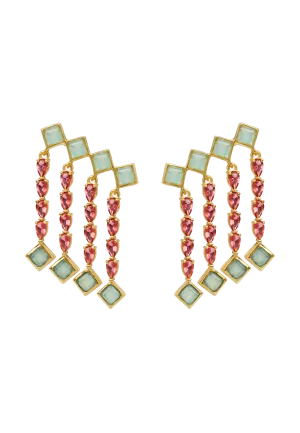 Pendientes Trepadores Verde Agua y Rosa Odeon