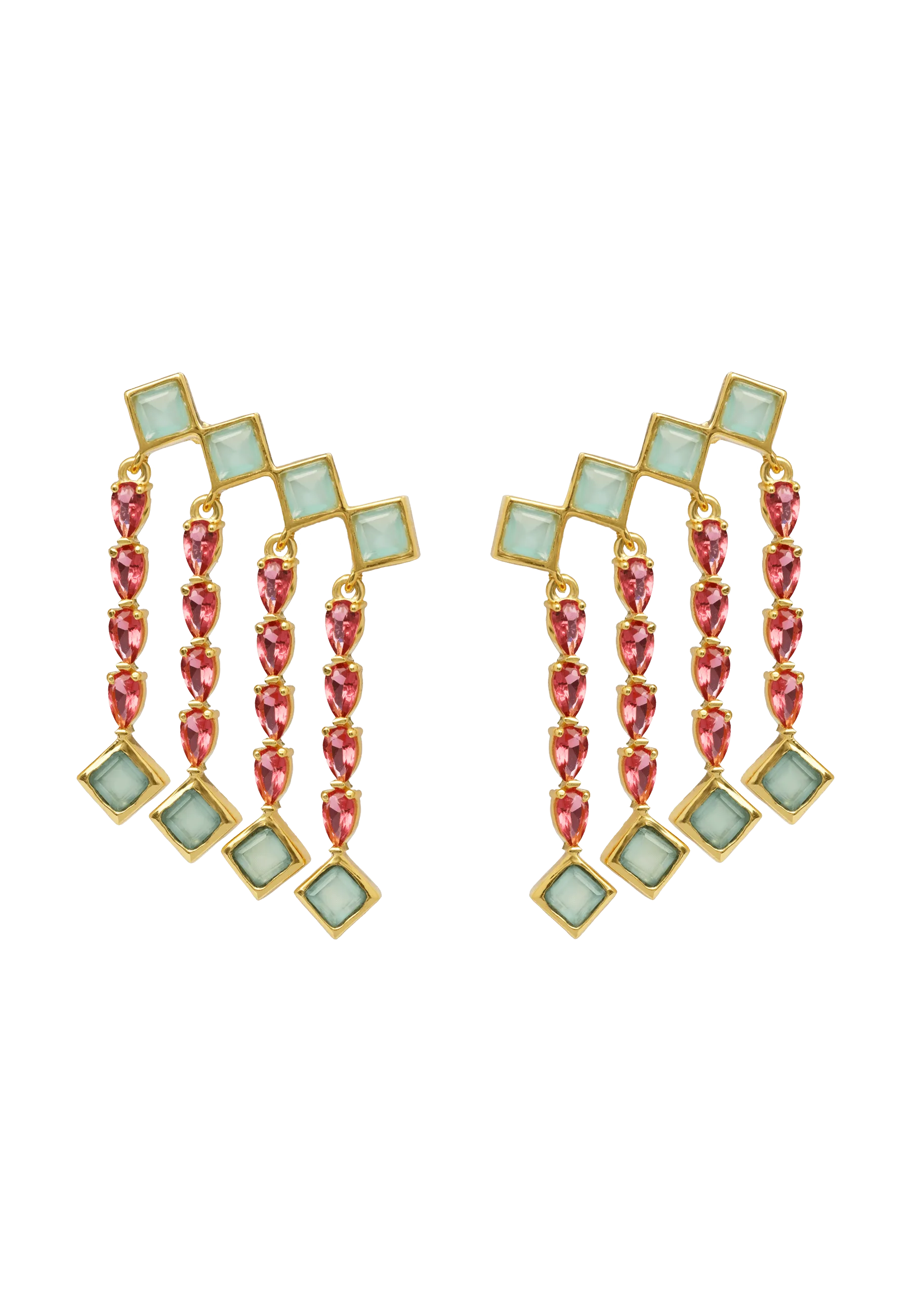 Pendientes Trepadores Verde Agua y Rosa Odeon