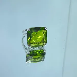 Peridot Ring, 20ct Big Huge Square Gem, Vintage Jewelry #D1