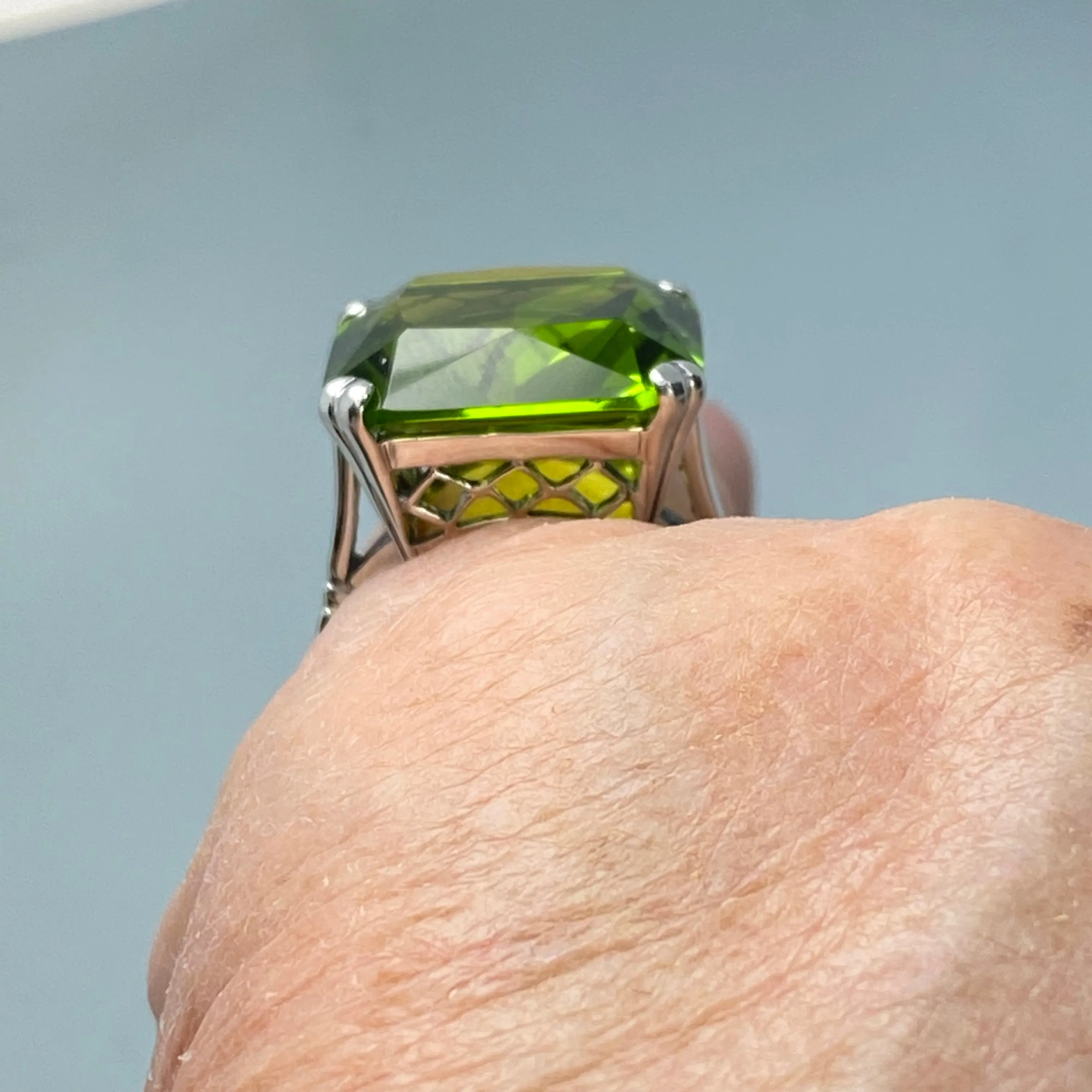 Peridot Ring, 20ct Big Huge Square Gem, Vintage Jewelry #D1