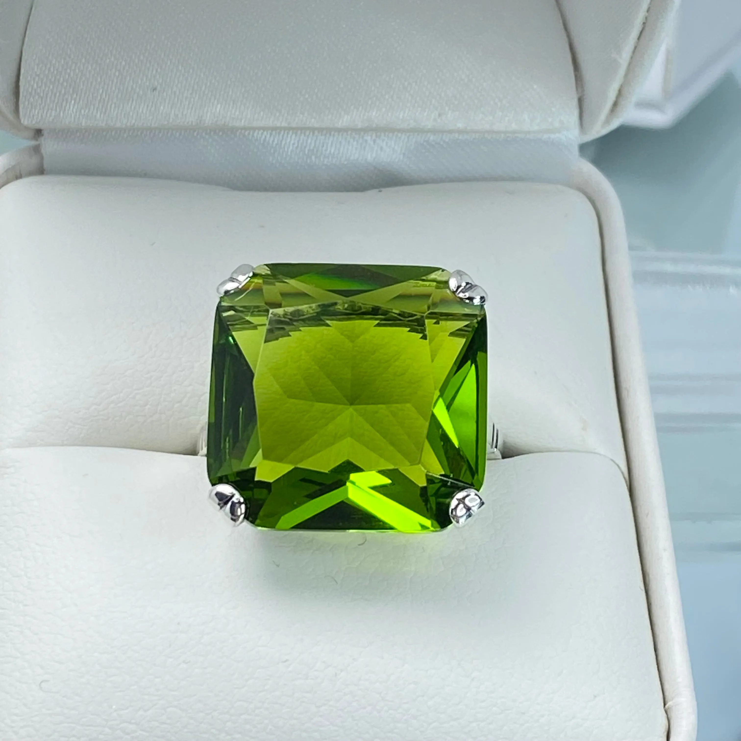 Peridot Ring, 20ct Big Huge Square Gem, Vintage Jewelry #D1
