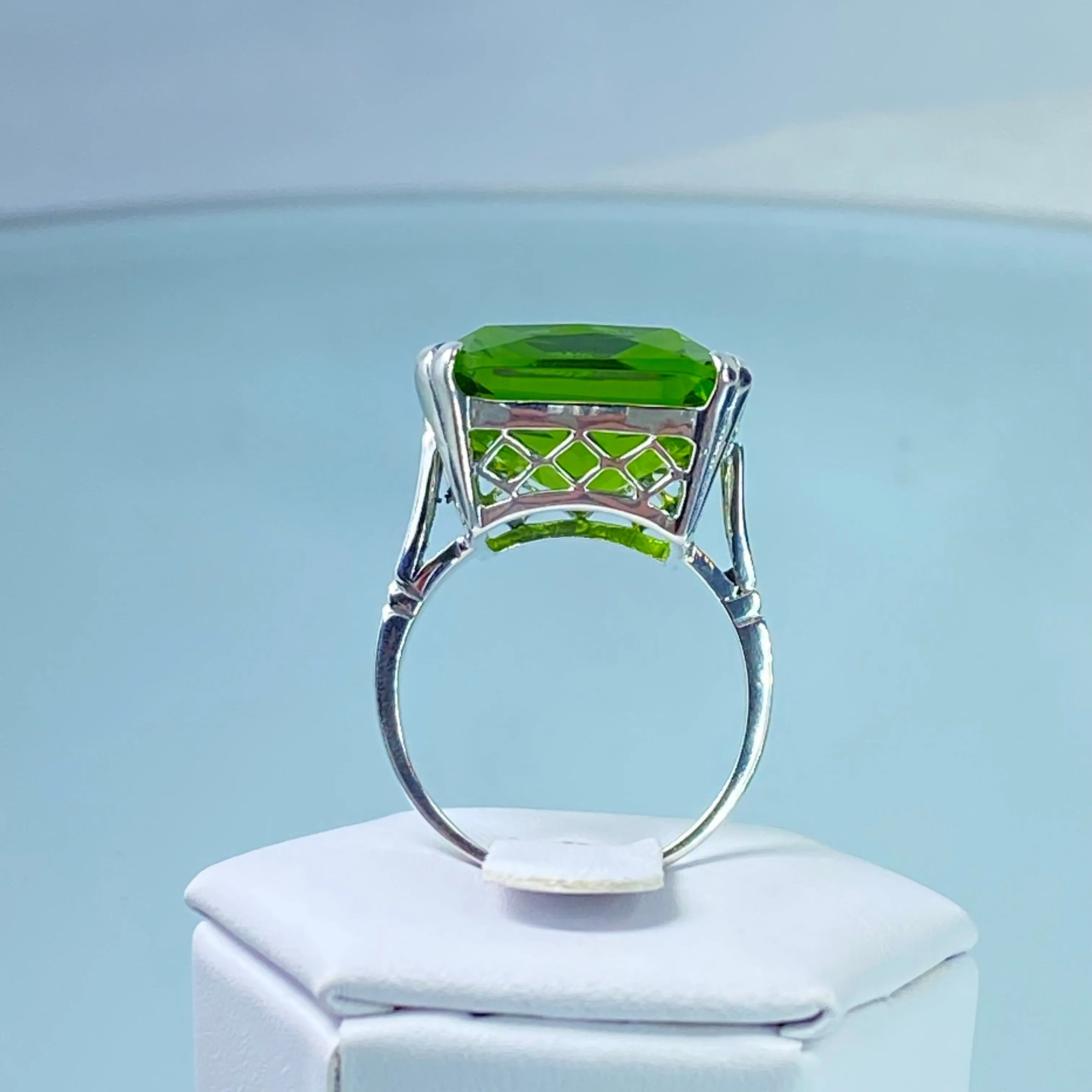 Peridot Ring, 20ct Big Huge Square Gem, Vintage Jewelry #D1