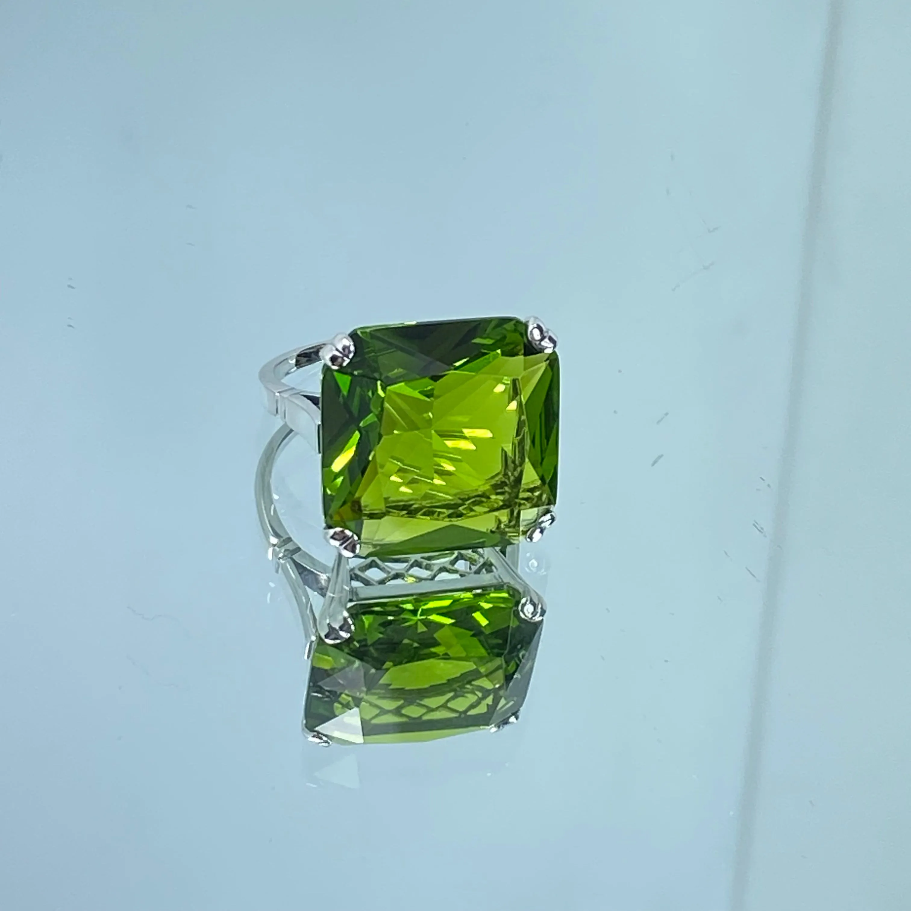 Peridot Ring, 20ct Big Huge Square Gem, Vintage Jewelry #D1