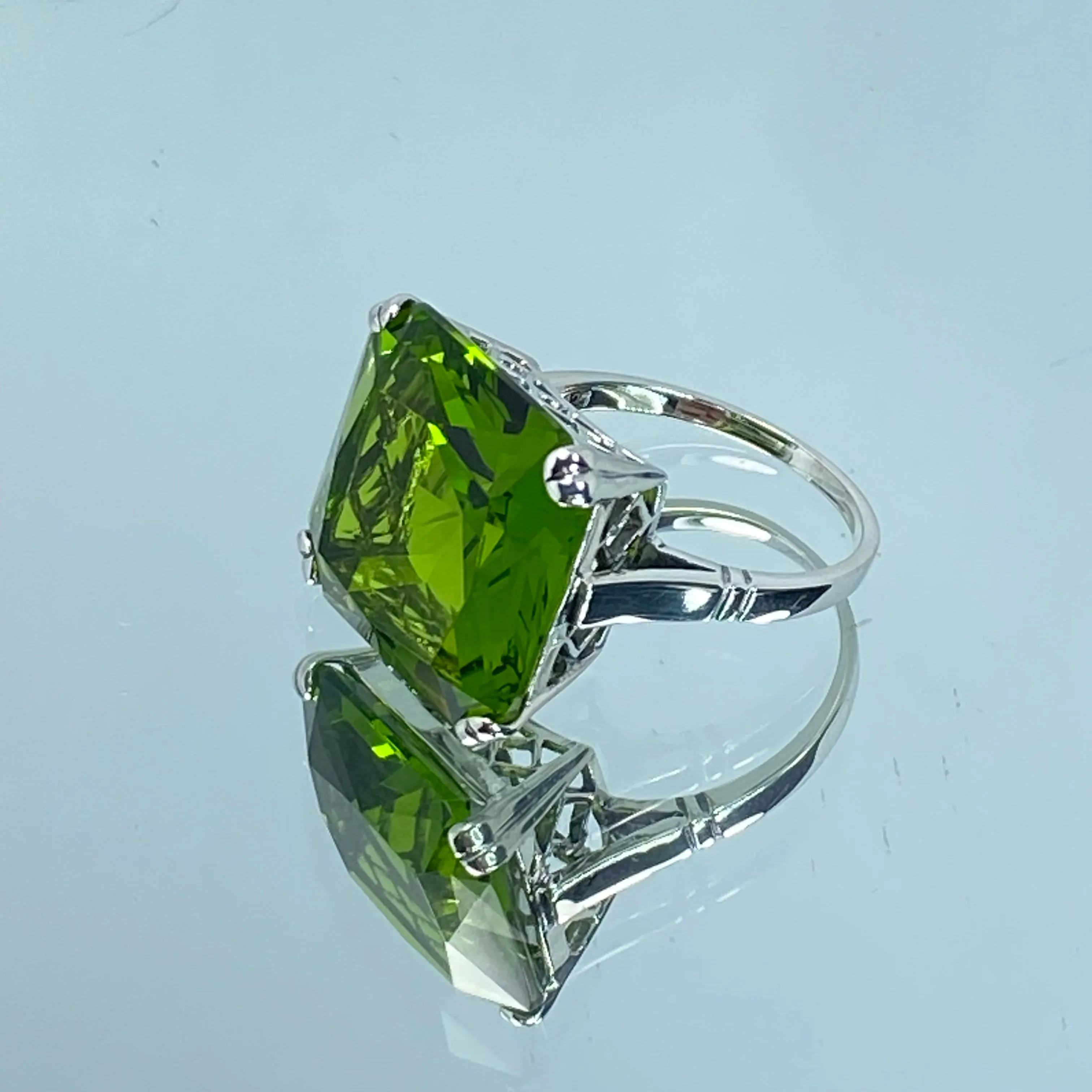 Peridot Ring, 20ct Big Huge Square Gem, Vintage Jewelry #D1