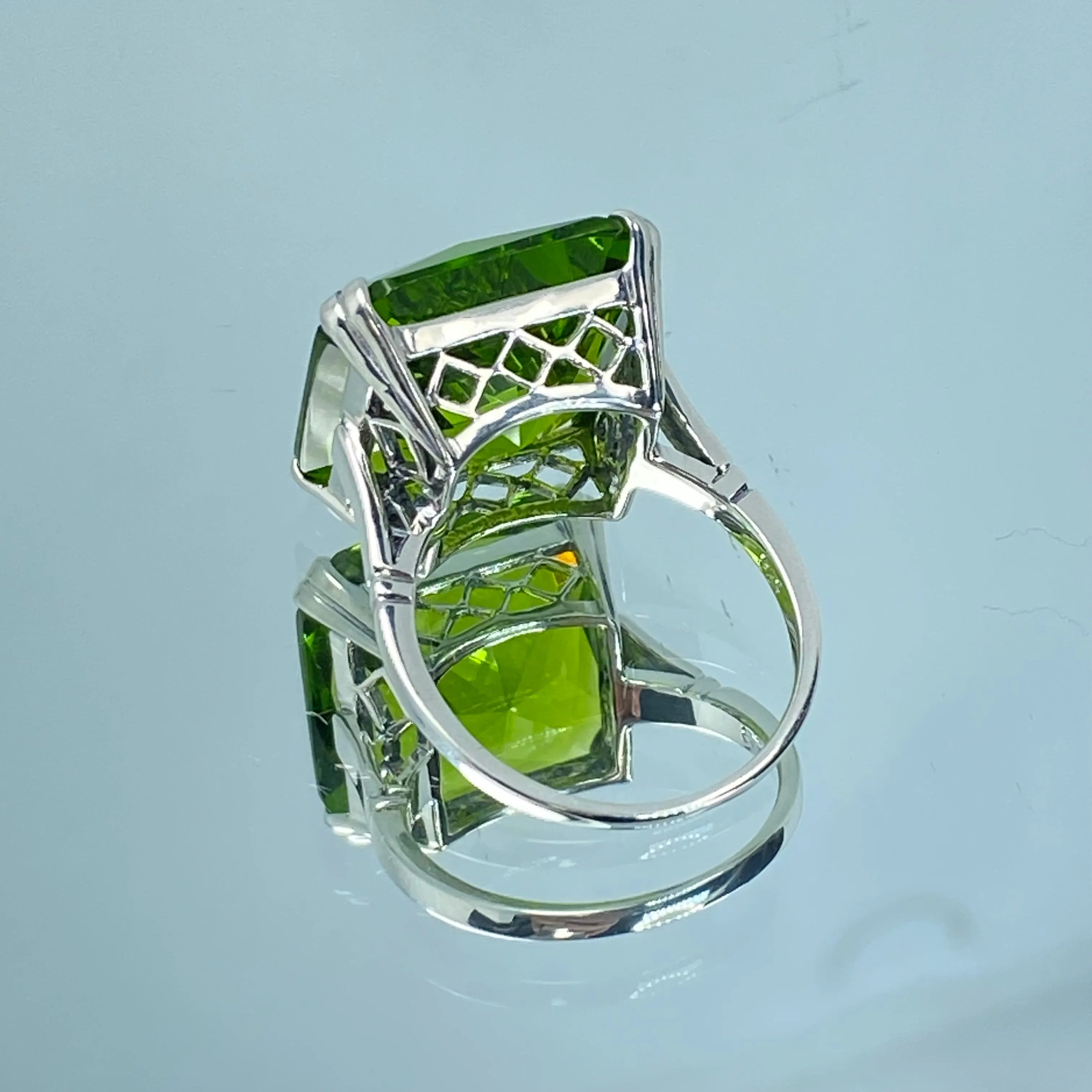 Peridot Ring, 20ct Big Huge Square Gem, Vintage Jewelry #D1