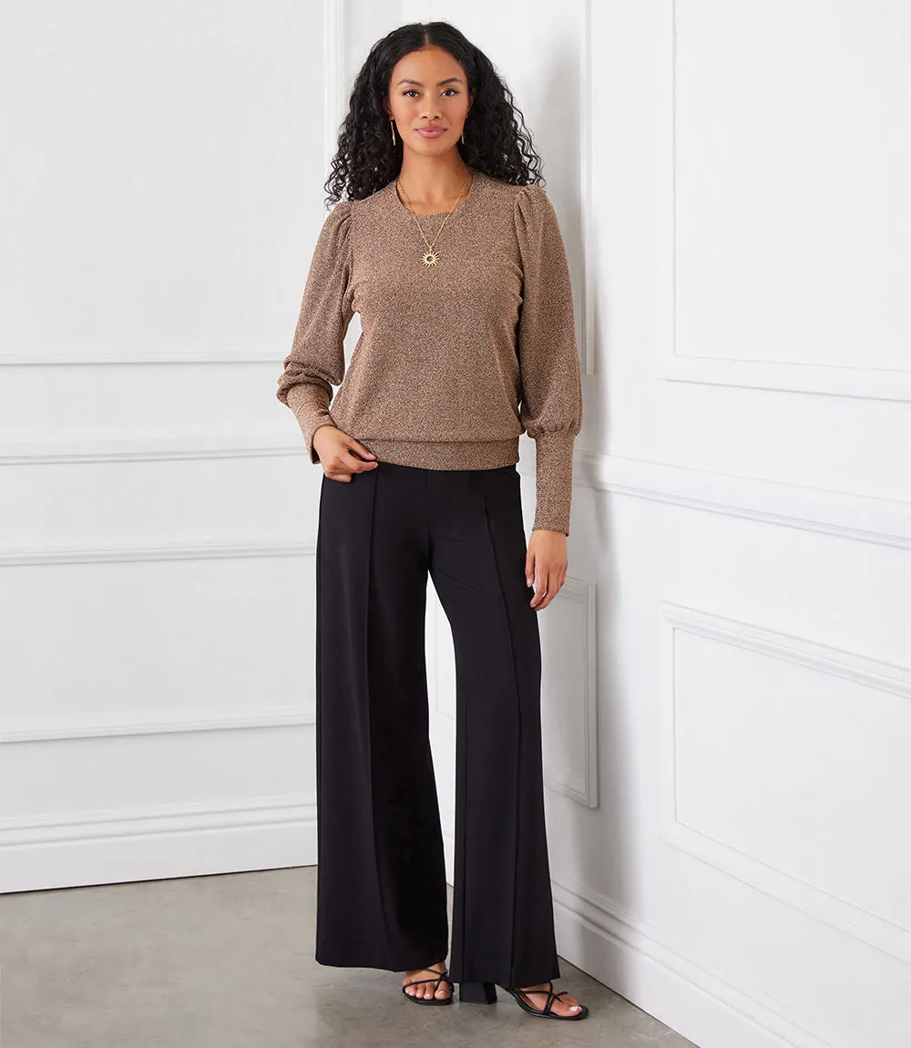 Petite Size Bishop Sleeve Metallic Top