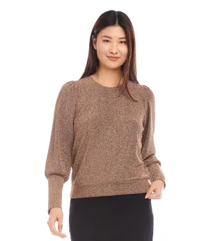 Petite Size Bishop Sleeve Metallic Top