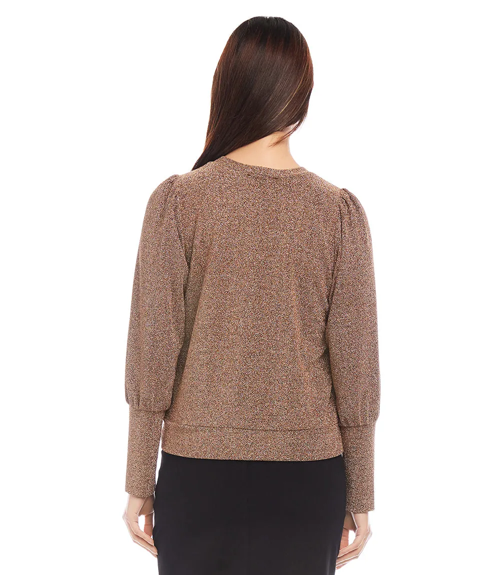 Petite Size Bishop Sleeve Metallic Top
