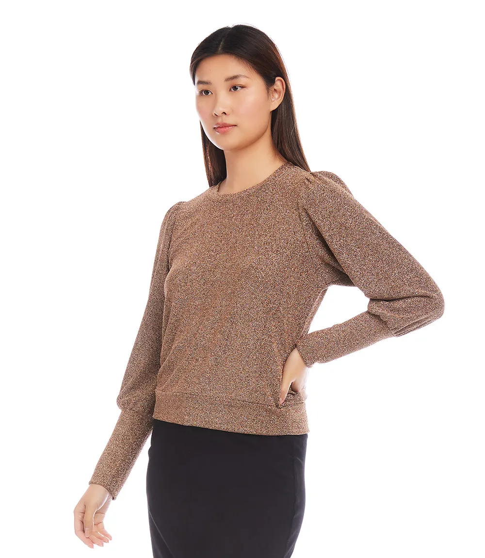 Petite Size Bishop Sleeve Metallic Top