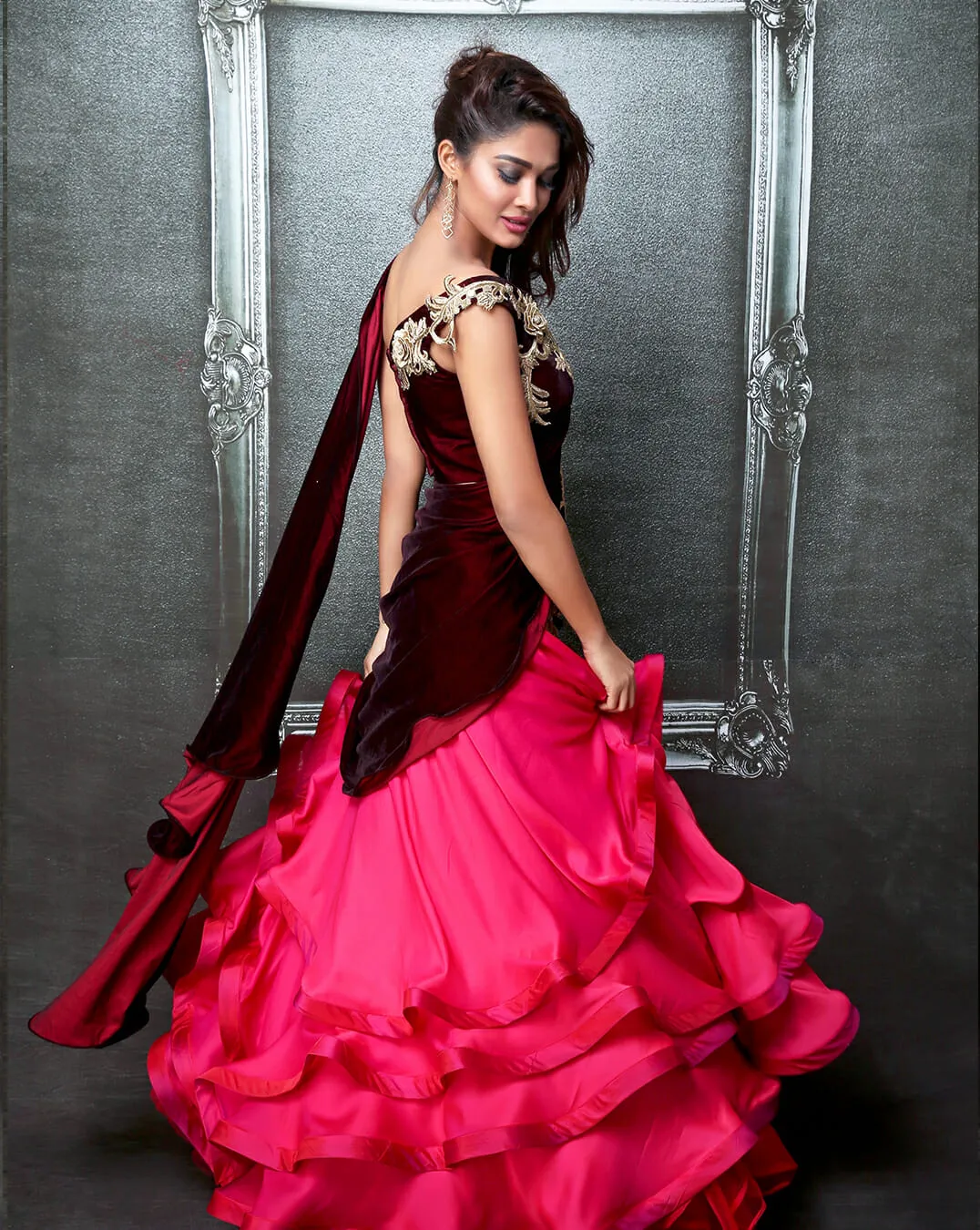 Pink Chiffon Sari-Lehenga