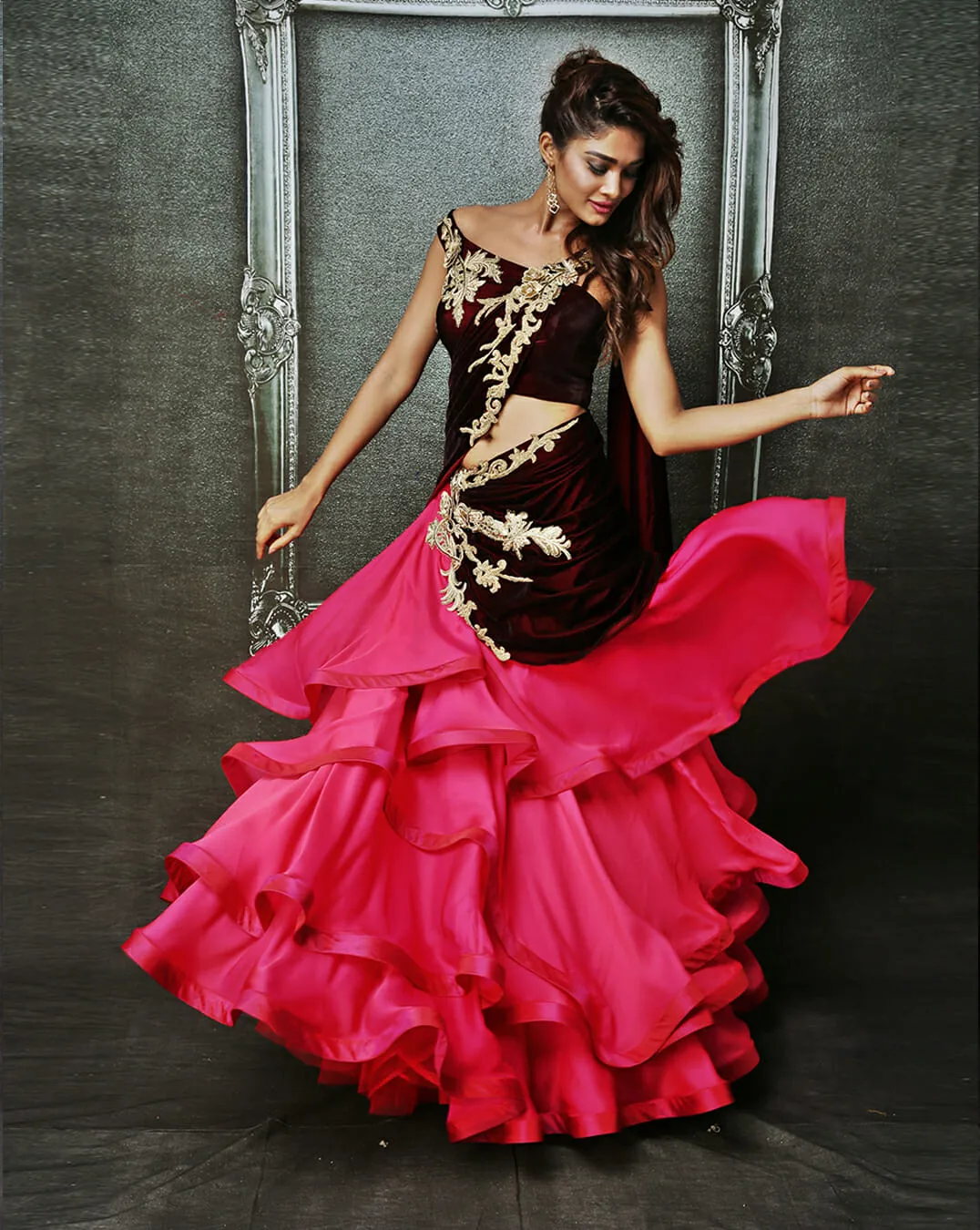 Pink Chiffon Sari-Lehenga