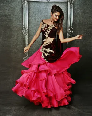 Pink Chiffon Sari-Lehenga