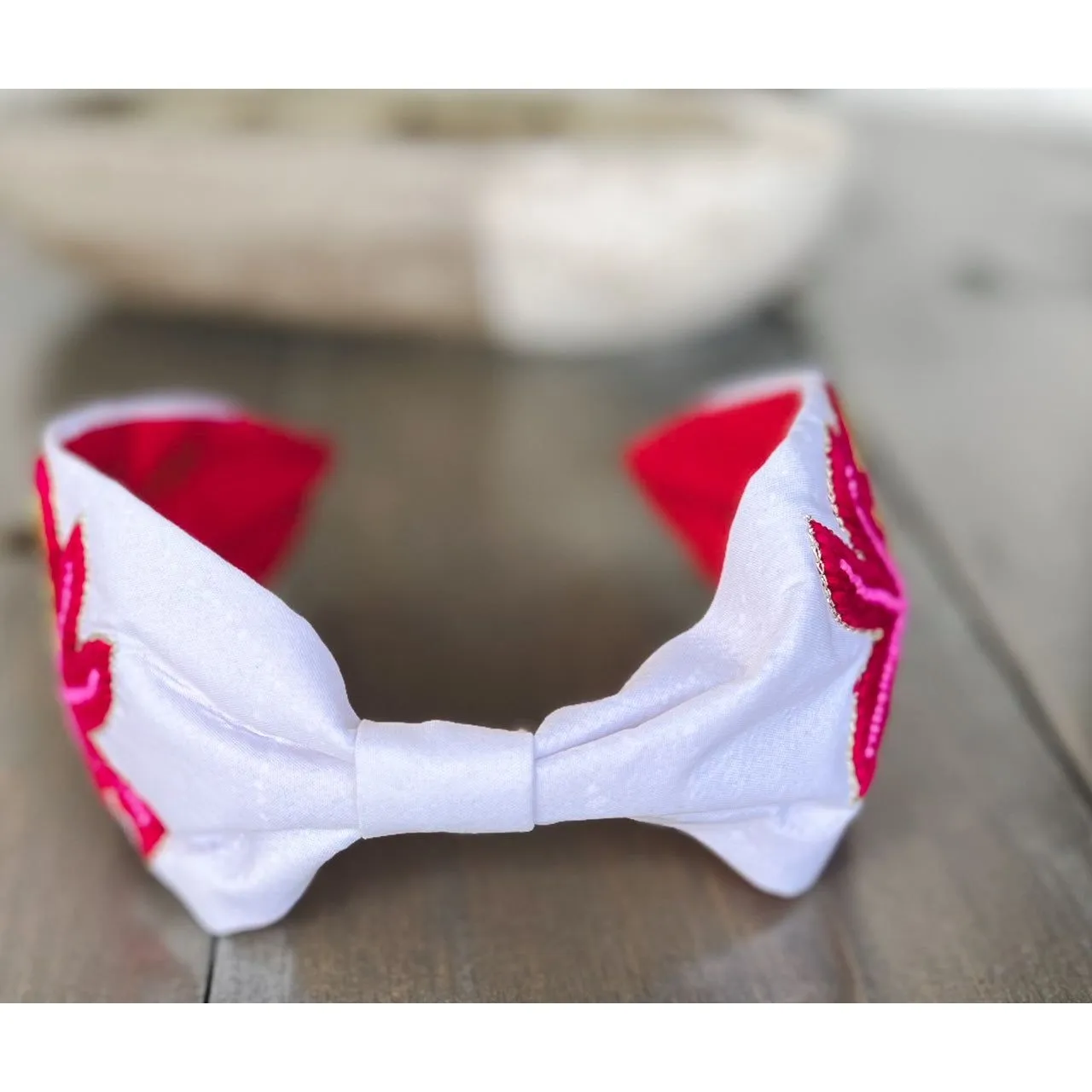 Pink Palm Tree Embroidered Seed Beaded Turban style Headband