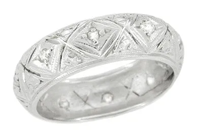 Plantsville Art Deco Platinum Estate Rose Cut Diamond Wedding Band - Size 6