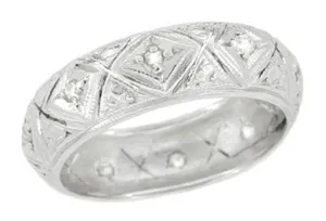 Plantsville Art Deco Platinum Estate Rose Cut Diamond Wedding Band - Size 6