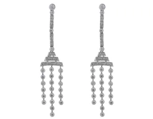 Platinum Diamond Art Deco Drop Earrings