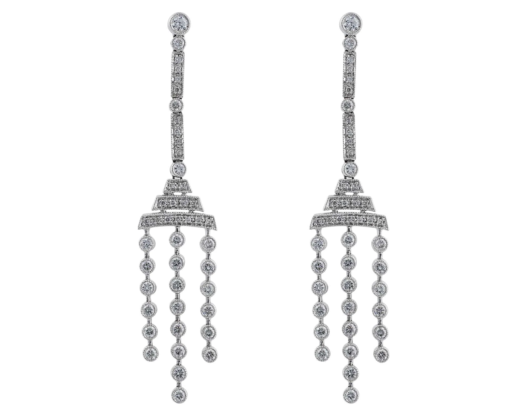 Platinum Diamond Art Deco Drop Earrings