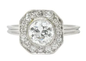 Pretty Art Deco 1.58 CTW Diamond Platinum Halo Engagement Ring