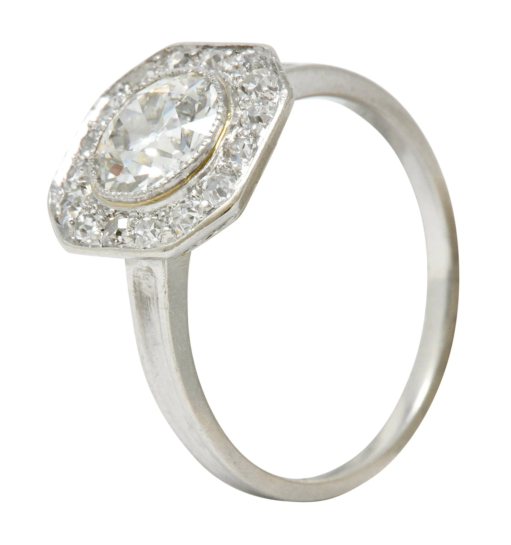 Pretty Art Deco 1.58 CTW Diamond Platinum Halo Engagement Ring