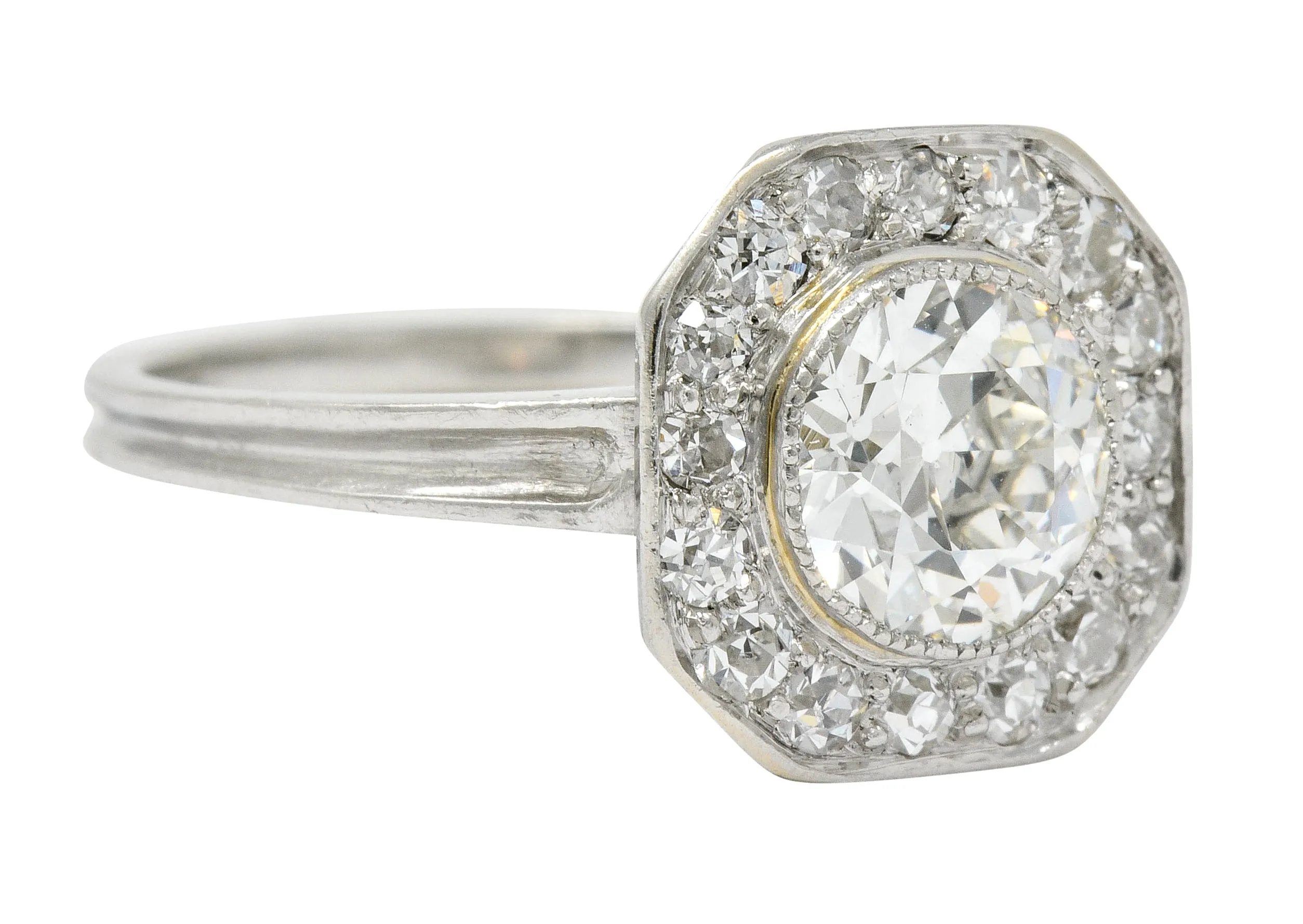 Pretty Art Deco 1.58 CTW Diamond Platinum Halo Engagement Ring