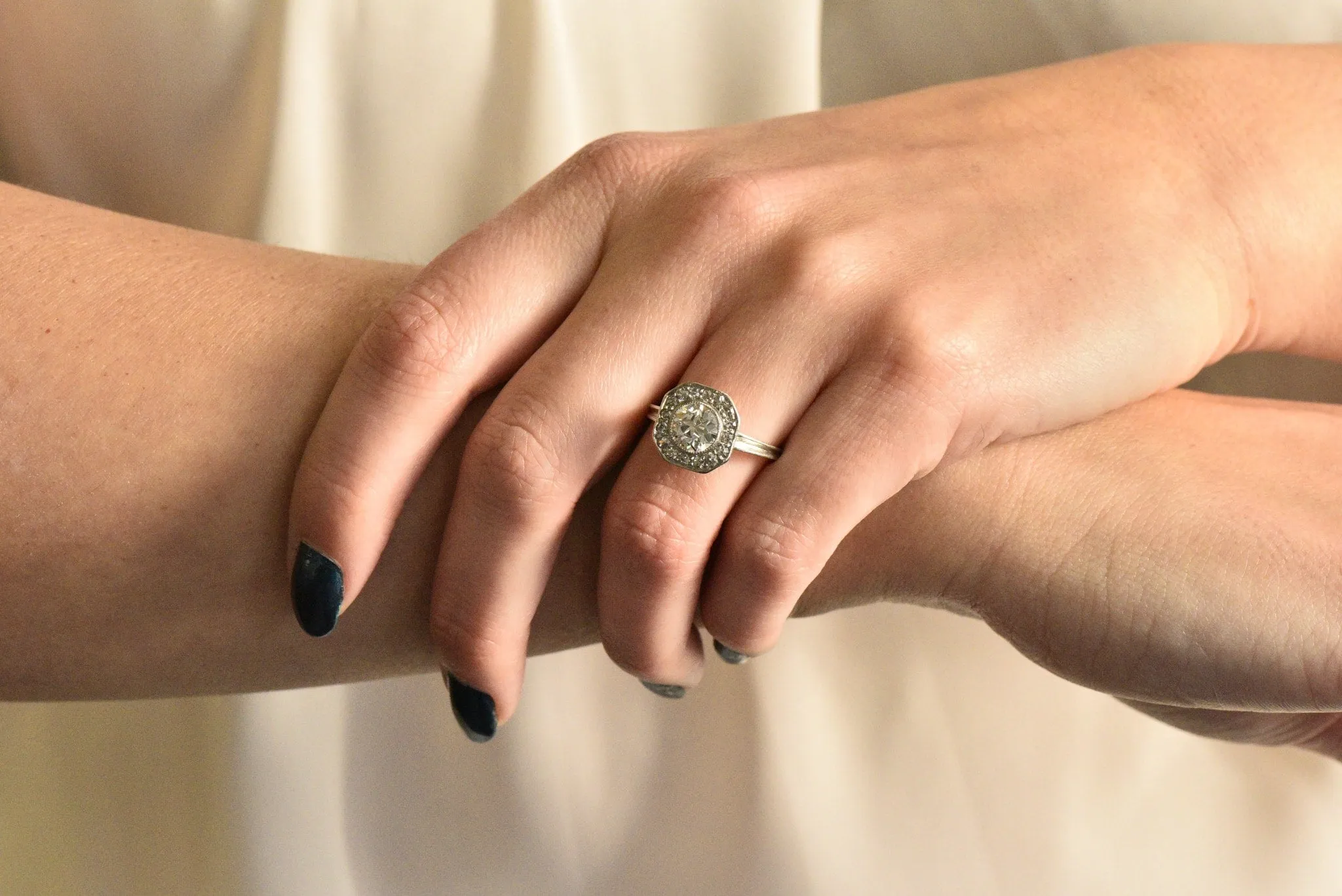 Pretty Art Deco 1.58 CTW Diamond Platinum Halo Engagement Ring