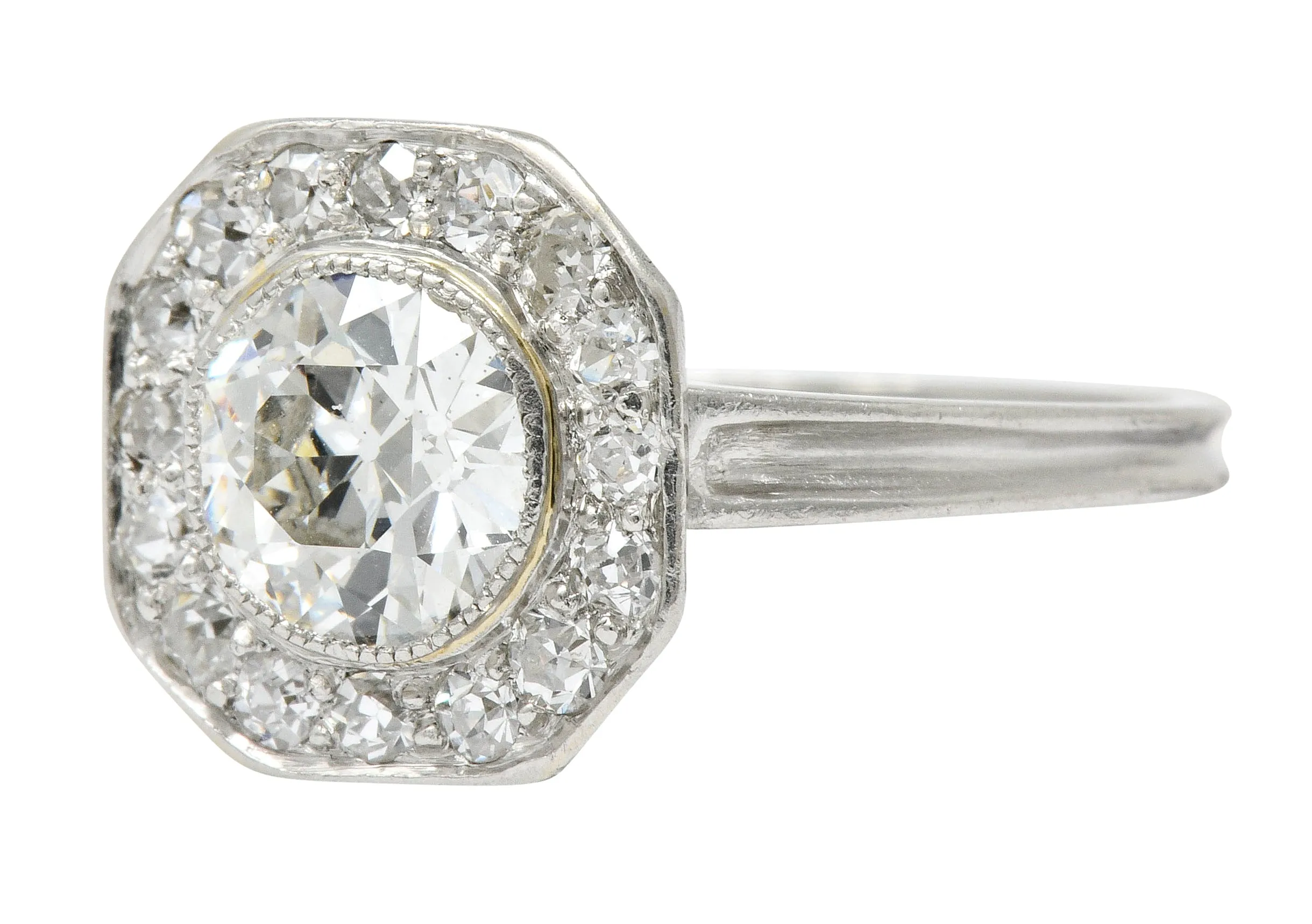 Pretty Art Deco 1.58 CTW Diamond Platinum Halo Engagement Ring