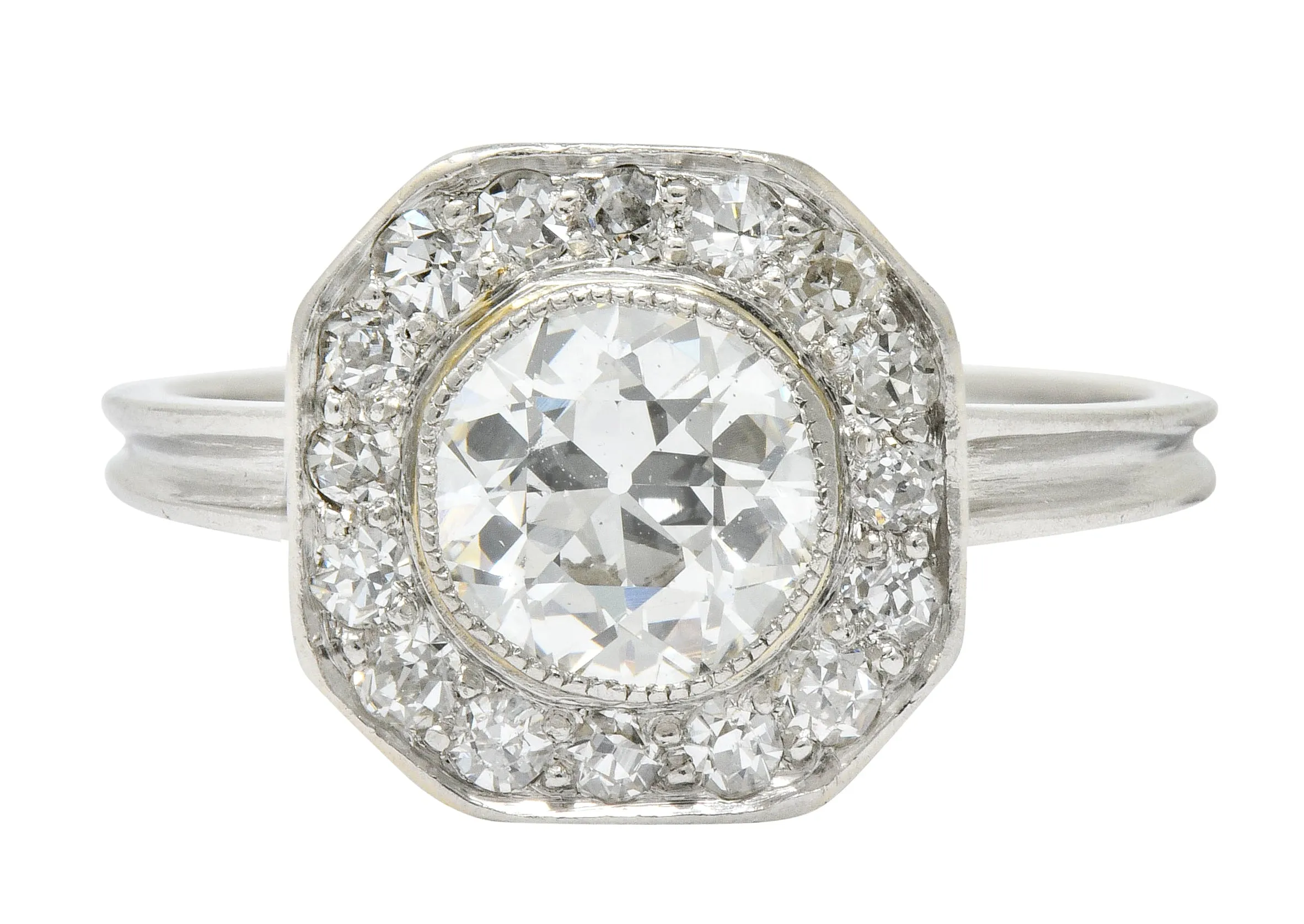 Pretty Art Deco 1.58 CTW Diamond Platinum Halo Engagement Ring