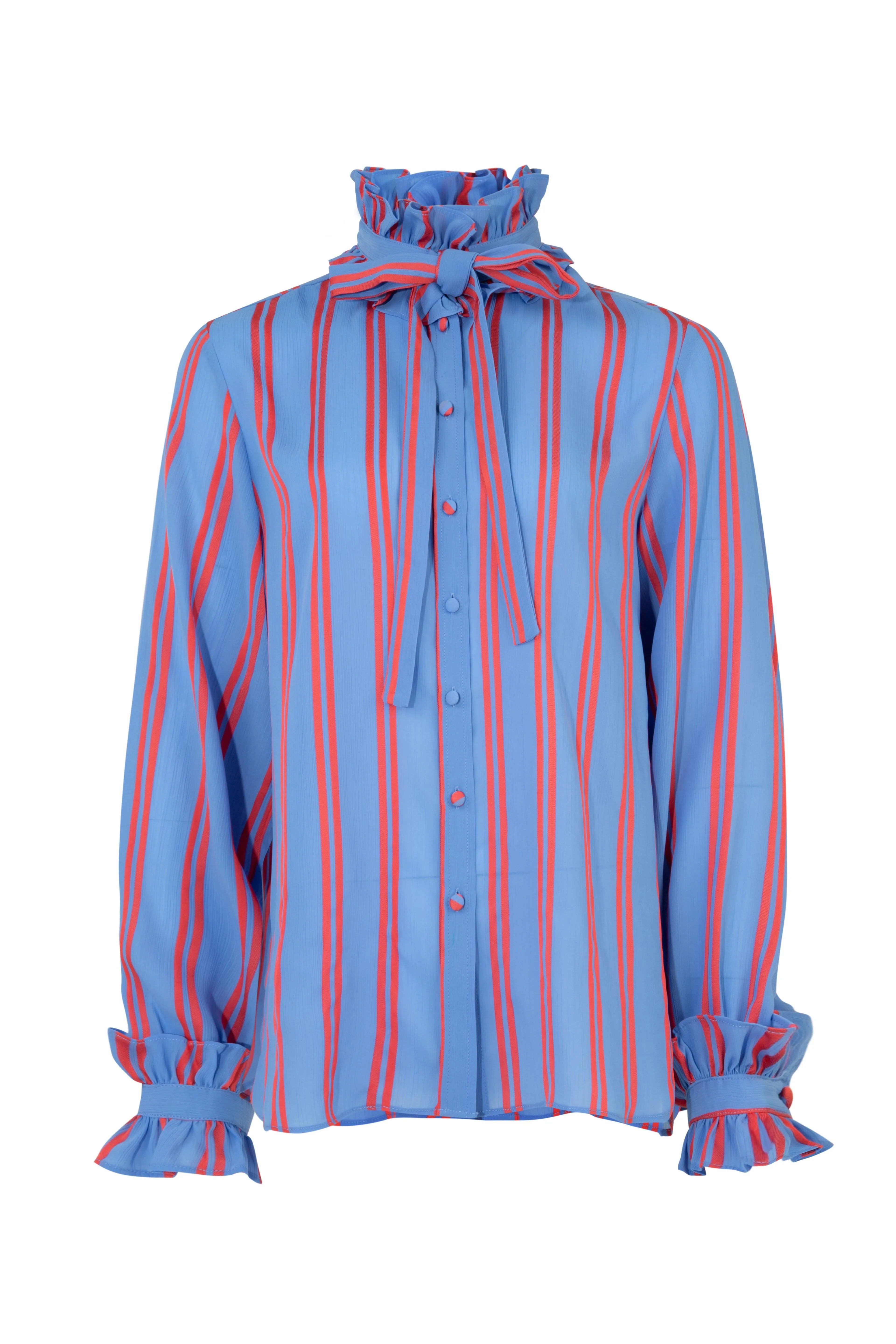 Pretty Tied Up Blouse | Cornflower & Red