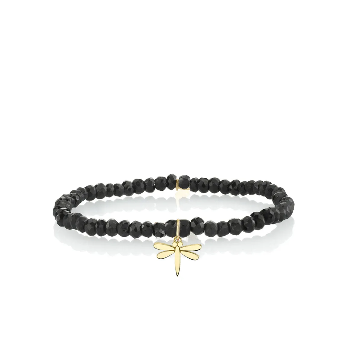 Pure Gold Tiny Dragonfly on Black Spinel