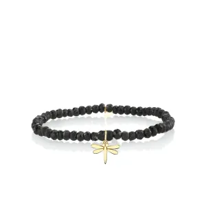 Pure Gold Tiny Dragonfly on Black Spinel