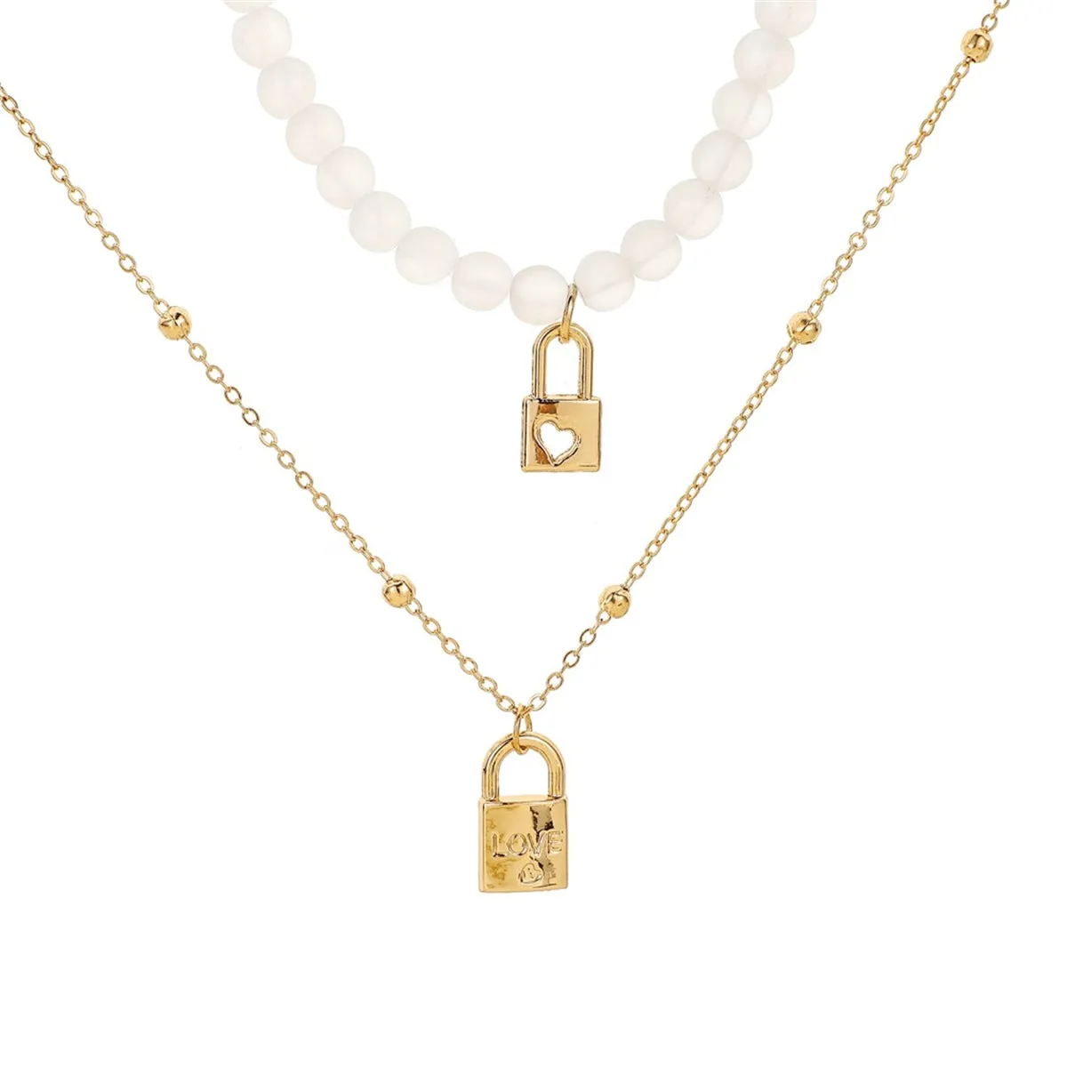 Quartz & 18K Gold-Plated Heart Lock Pendant Necklace Set