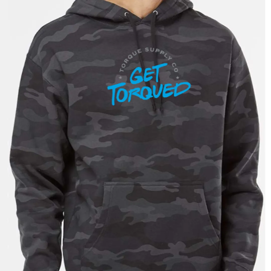 "Get Torqued" Camo Blue logo Hoodie