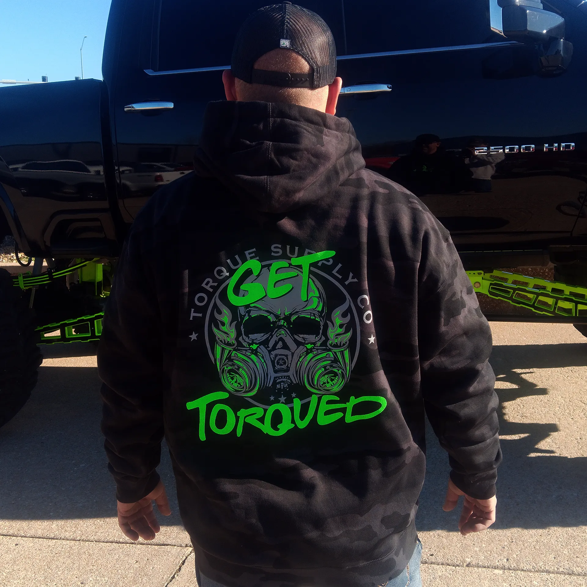 "Get Torqued" Camo Green logo Hoodie