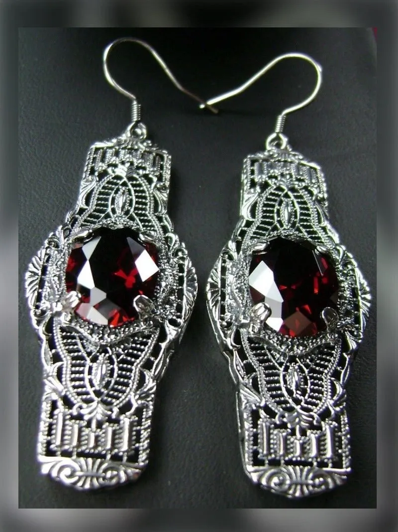 Red Garnet Earrings, Simulated or Natural Gems, Oval Castle, Elegant Vintage Jewelry #E4