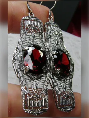 Red Garnet Earrings, Simulated or Natural Gems, Oval Castle, Elegant Vintage Jewelry #E4