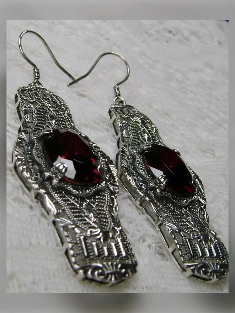 Red Garnet Earrings, Simulated or Natural Gems, Oval Castle, Elegant Vintage Jewelry #E4