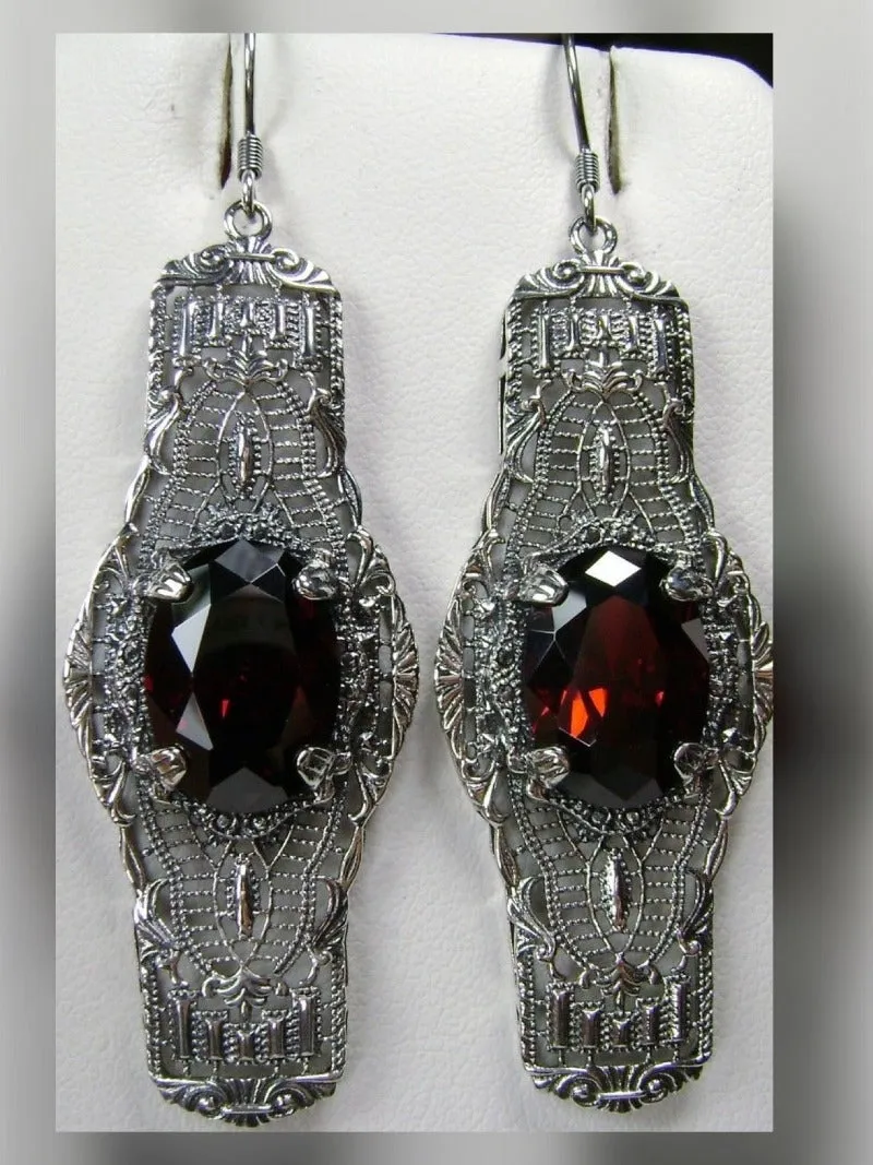 Red Garnet Earrings, Simulated or Natural Gems, Oval Castle, Elegant Vintage Jewelry #E4