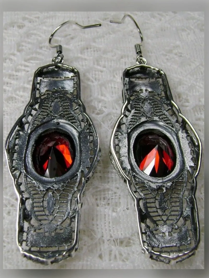 Red Garnet Earrings, Simulated or Natural Gems, Oval Castle, Elegant Vintage Jewelry #E4