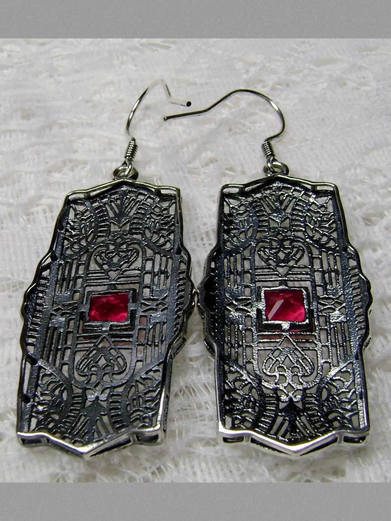 Red Ruby Earrings Sterling Silver Art Deco 1920's Jewelry #E26