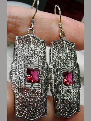 Red Ruby Earrings Sterling Silver Art Deco 1920's Jewelry #E26
