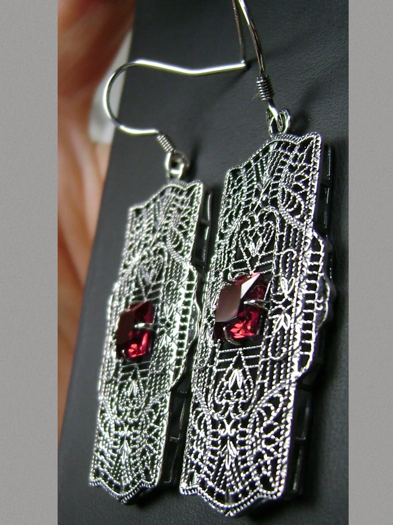 Red Ruby Earrings Sterling Silver Art Deco 1920's Jewelry #E26